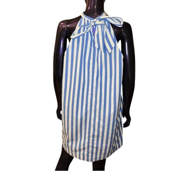 J. Crew  Factory Women's Size 14 Blue Striped Mini Shift Dress Sleeveless Casual - Picture 3 of 8